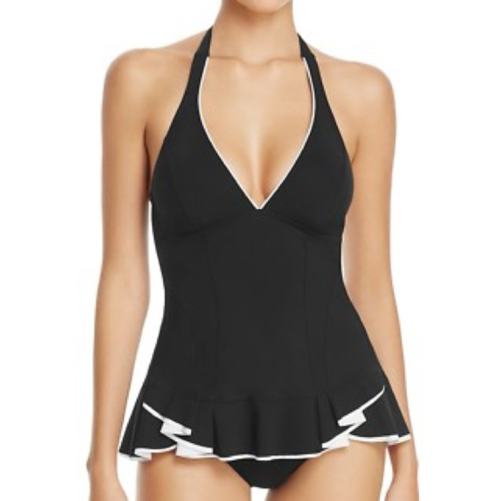 Profile by Gottex Black White Women’s Belle Curve Halter Swim Dress